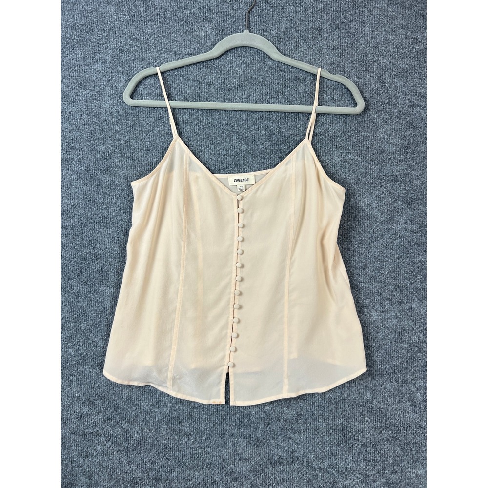 L'AGENCE Silk Button Front Cami Top Peach Champagne Adjustable Straps Small